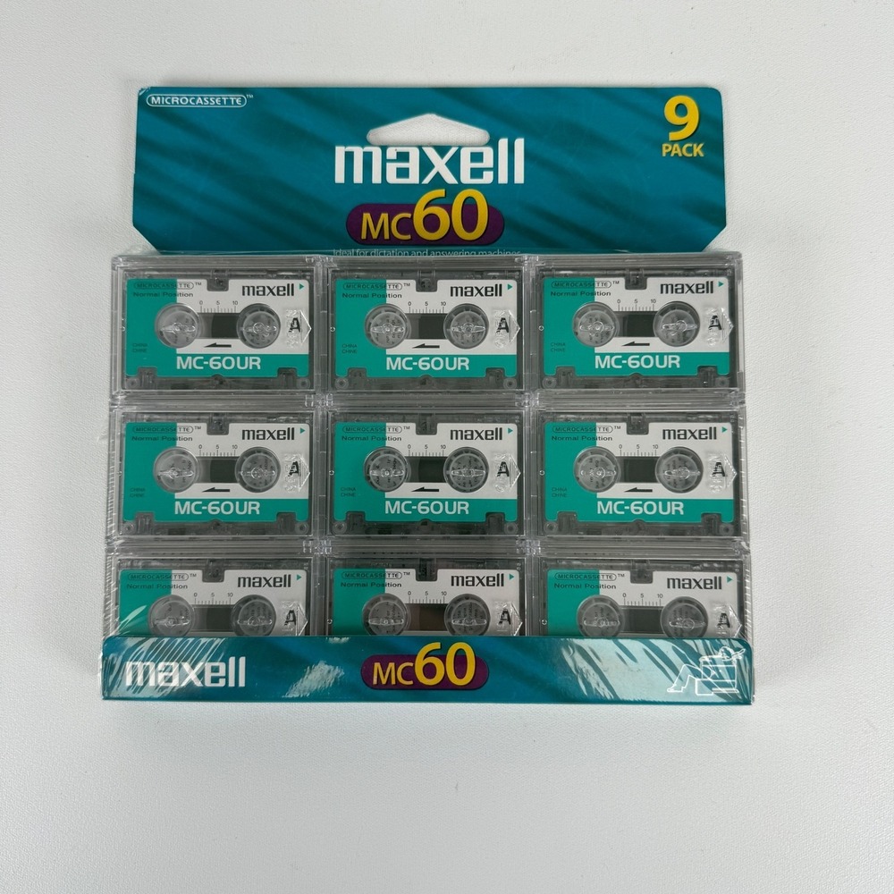 Maxell MC-60 MC-60UR Mircocassette Tape Blank 9-Pack‎ - NEW SEALED